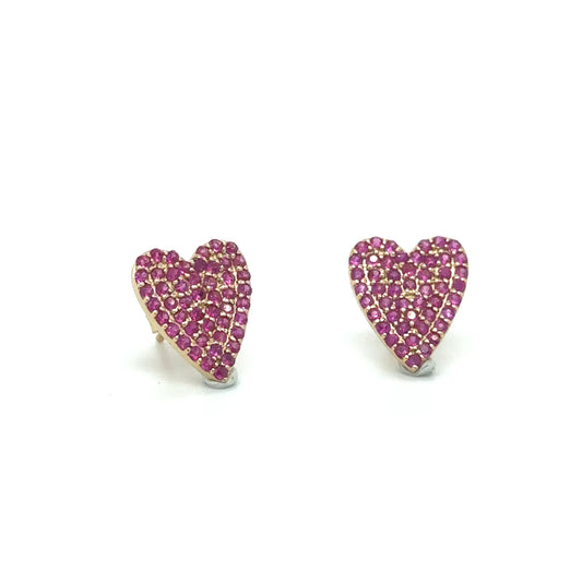 Yellow Gold Heart Earring With Ruby