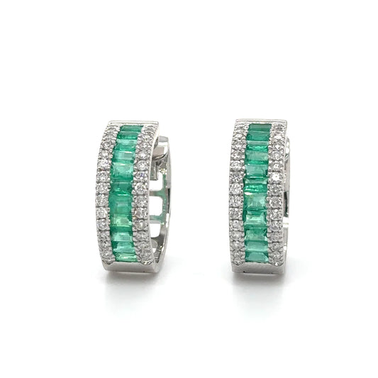 14k White Gold Emerald and Diamonds Earring