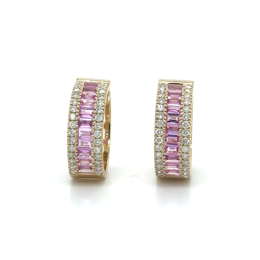 14k Yellow Gold Pink Sapphire and Diamonds Earring