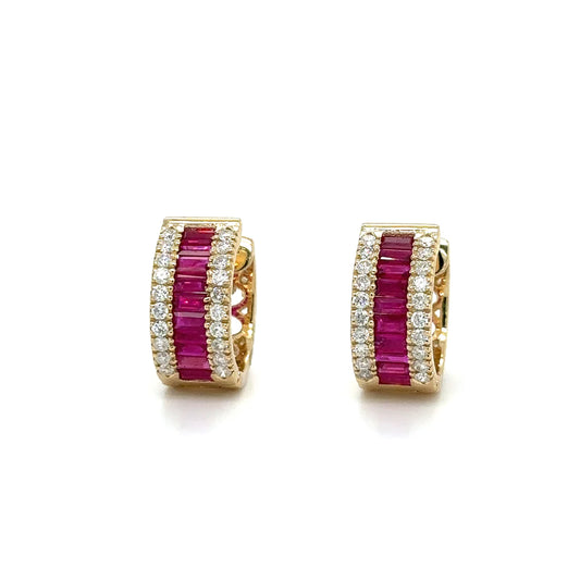 14k Yellow Gold Ruby and Diamonds Earring