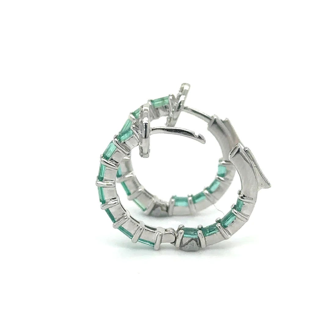 14k White Gold Emerald and Diamonds Hoop Earing