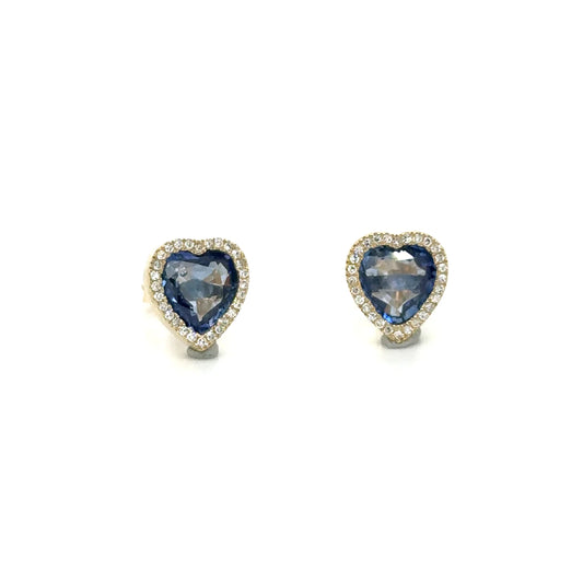 14k Yellow Gold Sapphire and Diamond Heart Earring