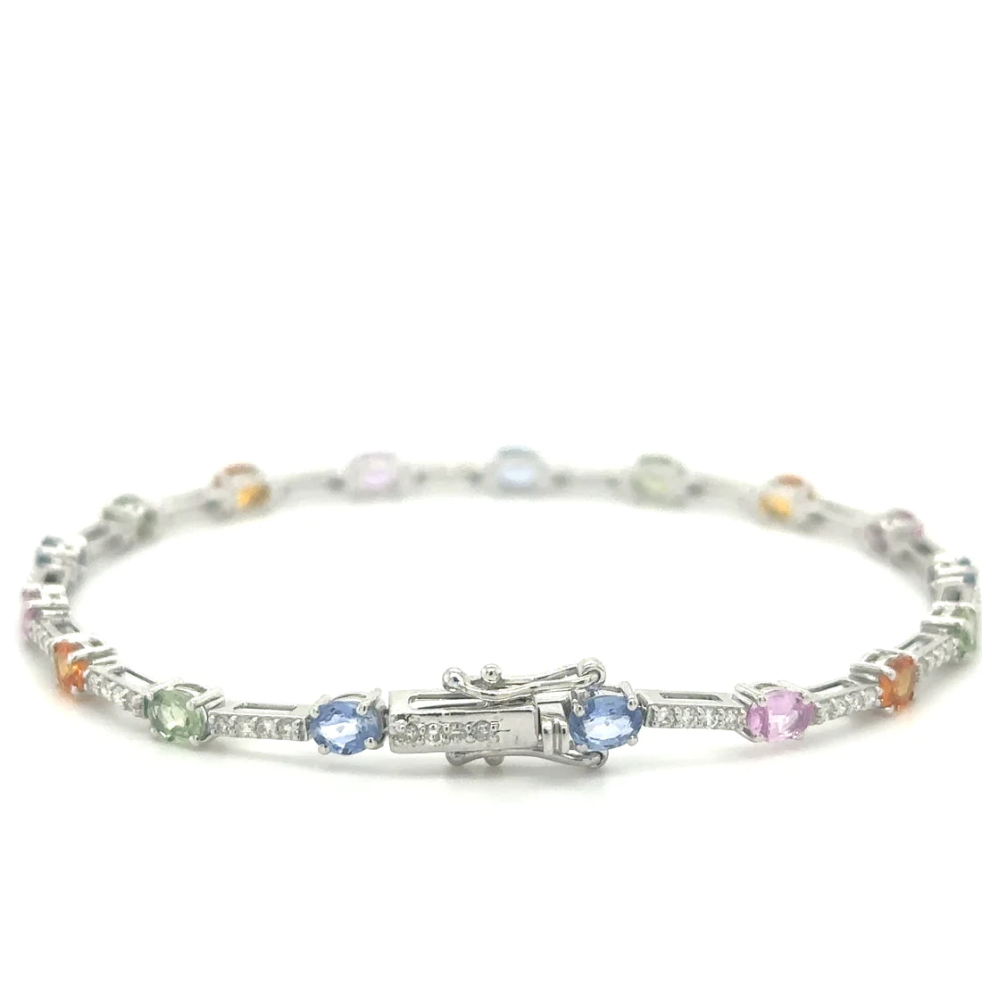 18k White Gold Multi Sapphire and Diamonds Bracelet