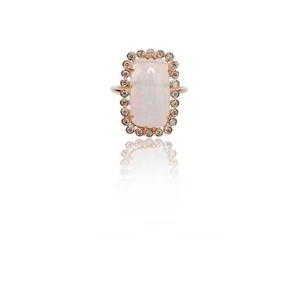 18k Yellow Gold Diamond/moon Stone Ring
