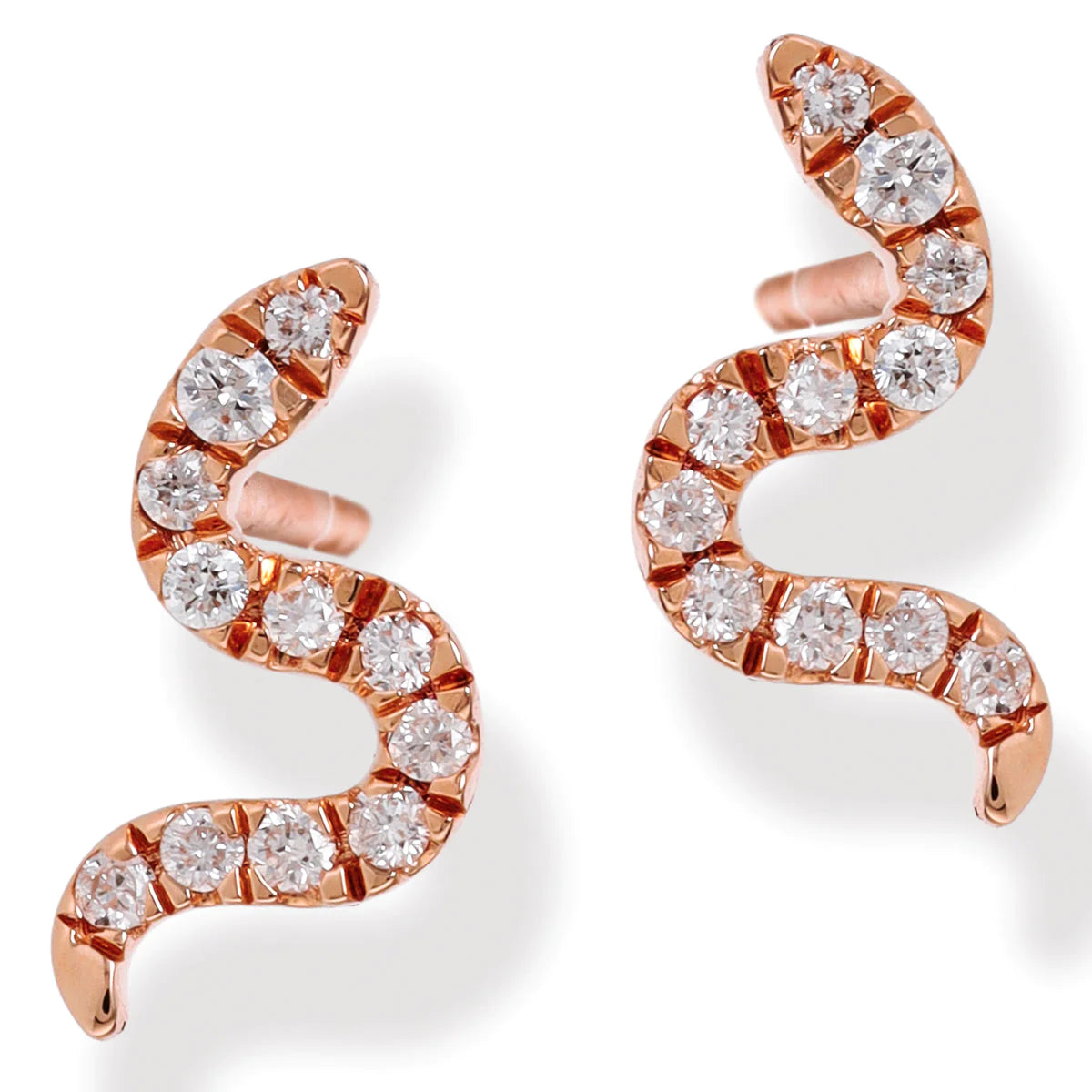 Diamond Snake Shape Ear Studs Rose Gold