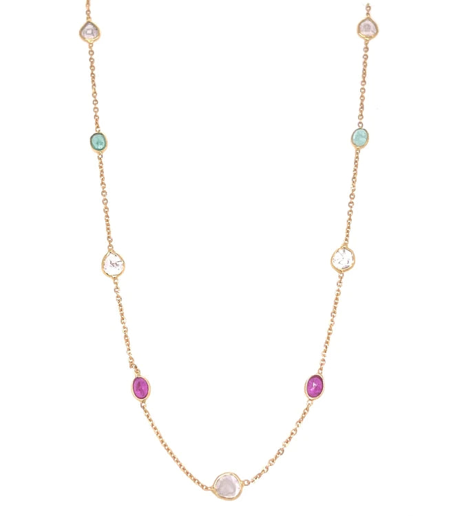 18kt Gold Bezeled Multi Sapphire Necklace