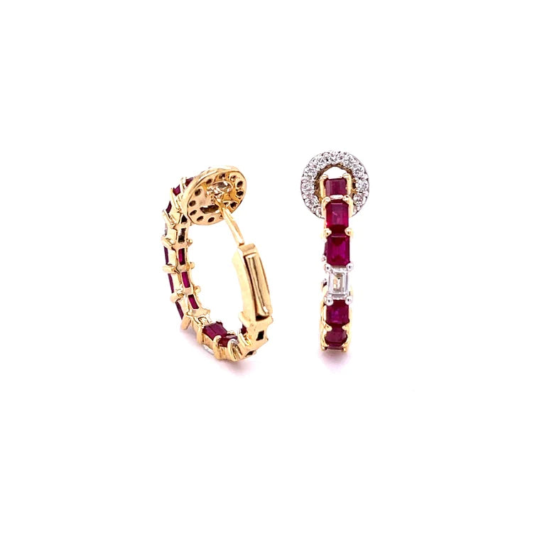 14kt Yellow Gold Ruby With Diamond Earing