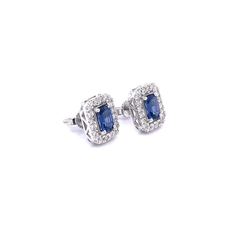 14kt White Gold Blue Sapphire With Diamonds Earring