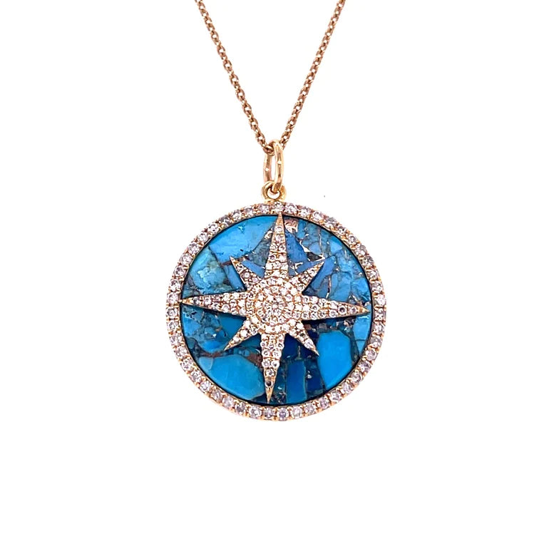 14kt Yellow Gold Mohave Turquoise Pendent With Diamonds