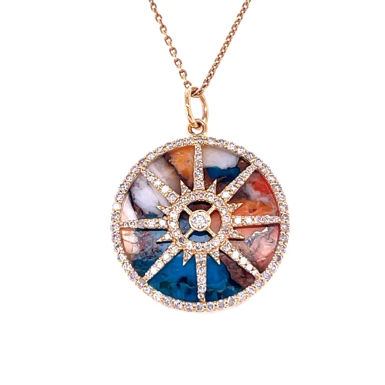 14kt Yellow Gold Oyester Turquoise Pendent With Diamonds