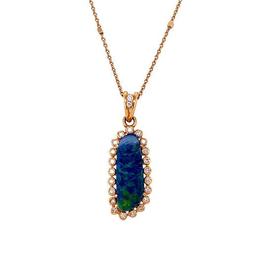 18kt Yellow Gold Opal Douplet With Diamonds Pendent