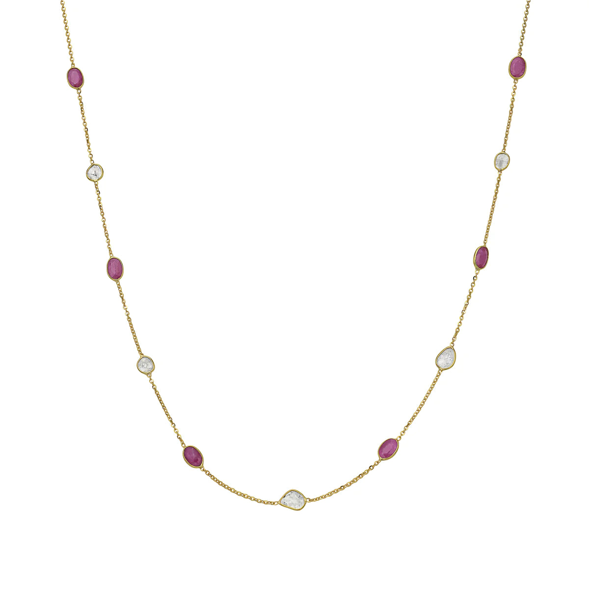 14k Ruby and Diamond Slice Station Necklace