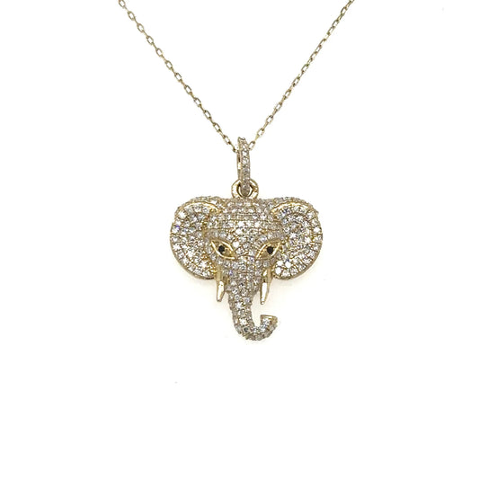 14k Yellow Gold Elephant Diamond Pendant