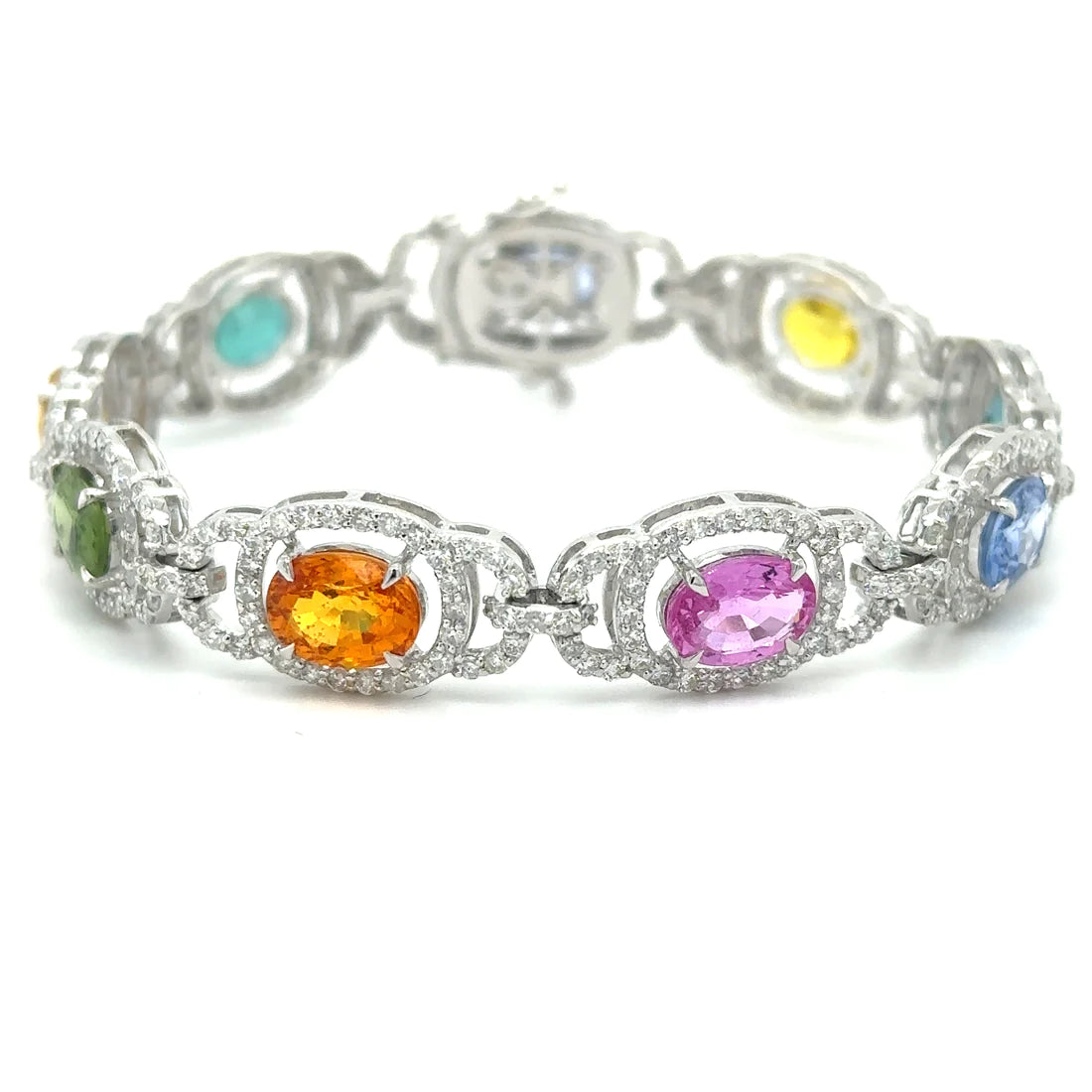 18k White Gold Emerald, Multi Sapphire and Diamonds Bracelet