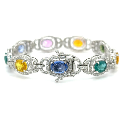 18k White Gold Emerald, Multi Sapphire and Diamonds Bracelet