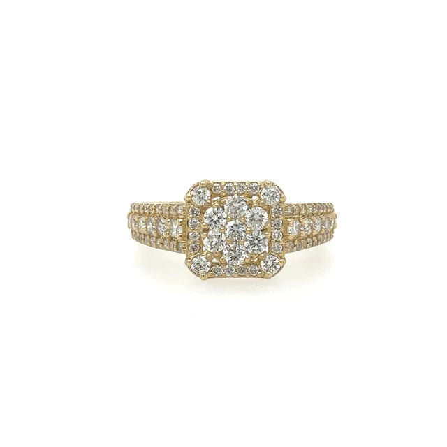 Cushion Diamond Floral Ring in 14kt Yellow Gold