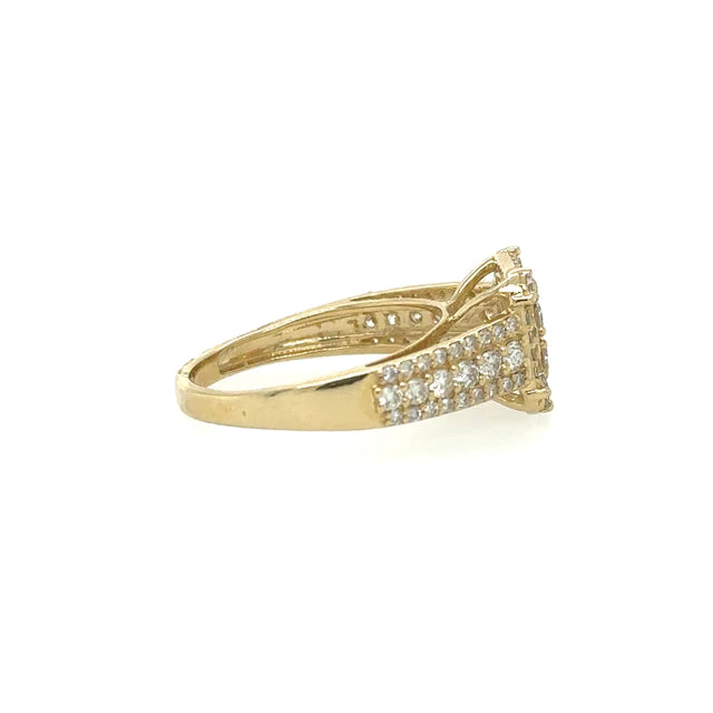 Cushion Diamond Floral Ring in 14kt Yellow Gold