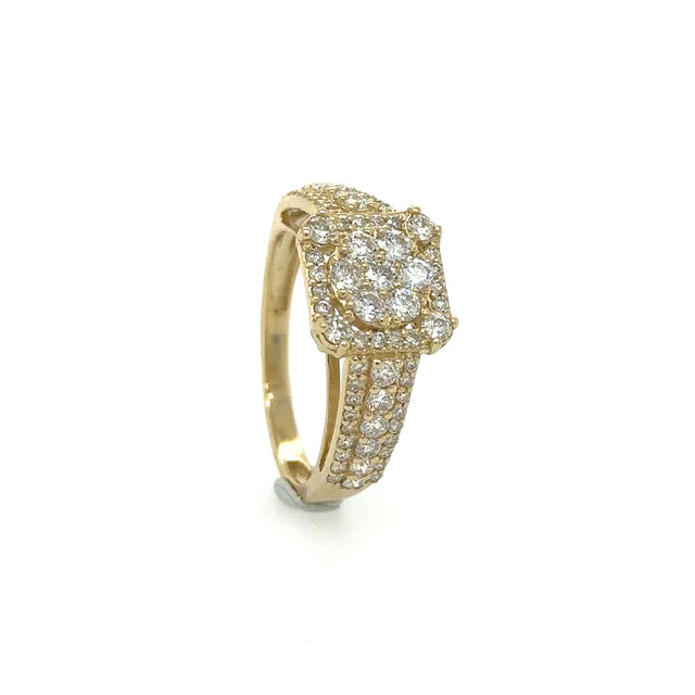 Cushion Diamond Floral Ring in 14kt Yellow Gold