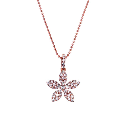 14KT Rose Gold Flower With Diamonds Pendant