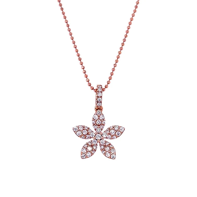 14KT Rose Gold Flower With Diamonds Pendant