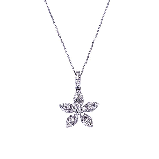 14KT White Gold Flower With Diamonds Pendant