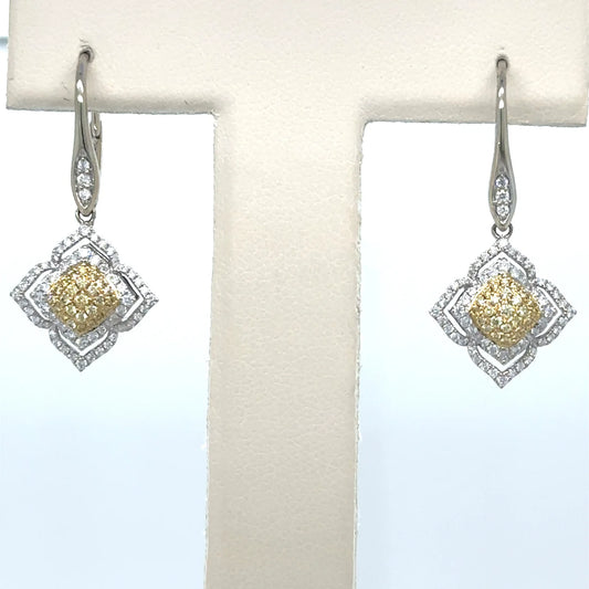 14k White Gold Earring With Yellow and White Diamonds
