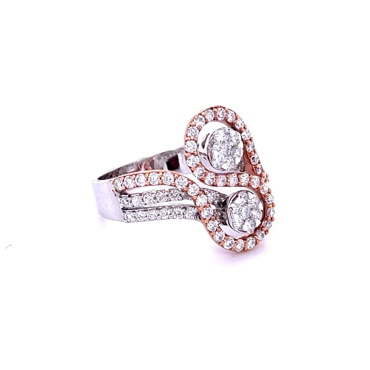 1.05 CT Diamond Bypass Split Shank Ring in 14kt Two Tone Gold