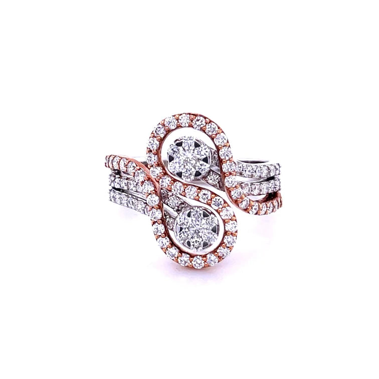 1.05 CT Diamond Bypass Split Shank Ring in 14kt Two Tone Gold