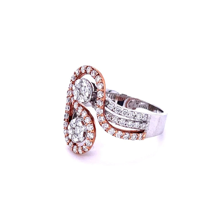 1.05 CT Diamond Bypass Split Shank Ring in 14kt Two Tone Gold