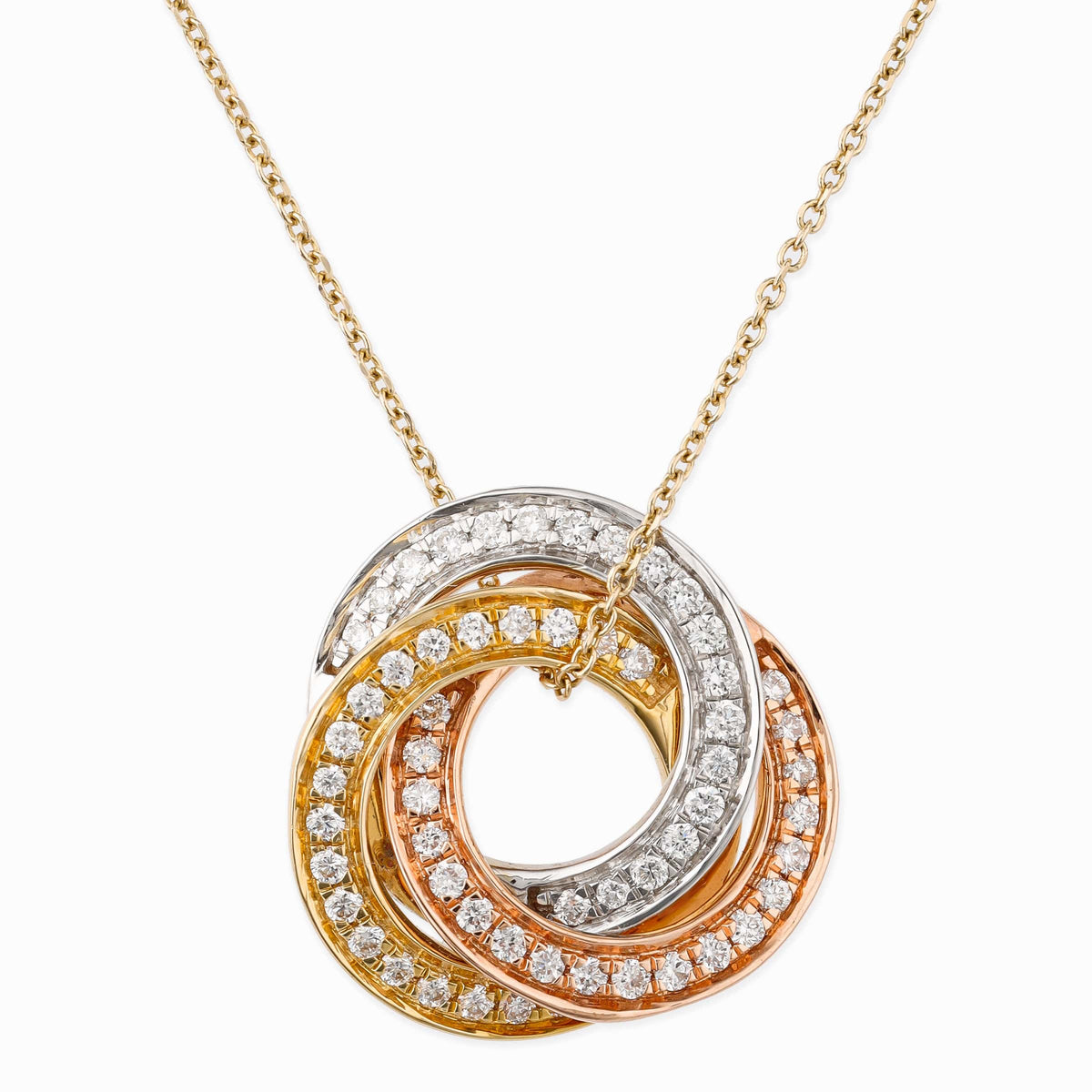 Yellow/Rose/White Gold With Diamond Circle Pendant