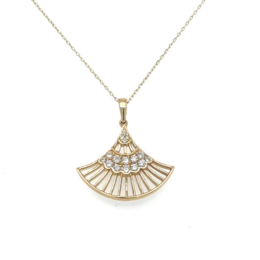 Yellow Gold Fan Pendant With Diamonds