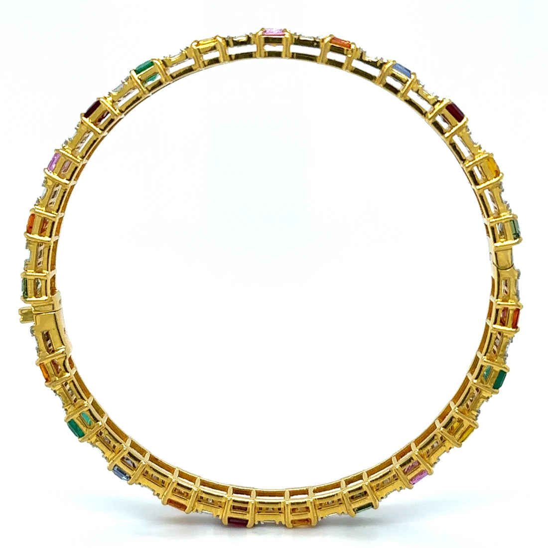 18k Yellow Gold Emerald, Ruby, Multi Sapphire and Diamonds Bangle