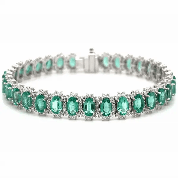 18k White Gold Emerald and Diamond Bracelet