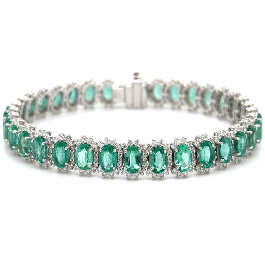 18k White Gold Emerald and Diamond Bracelet