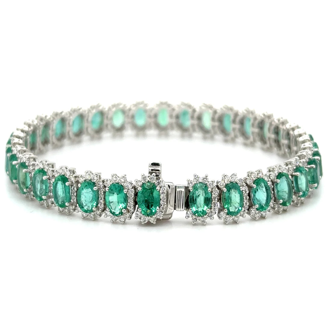 18k White Gold Emerald and Diamond Bracelet
