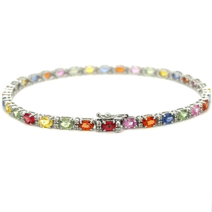 18k White Gold Multi Sapphire and Diamonds Bracelet