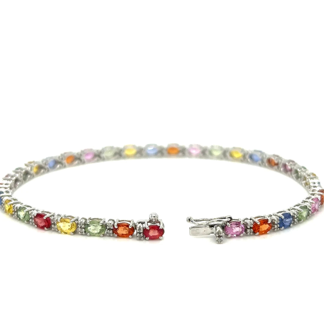 18k White Gold Multi Sapphire and Diamonds Bracelet