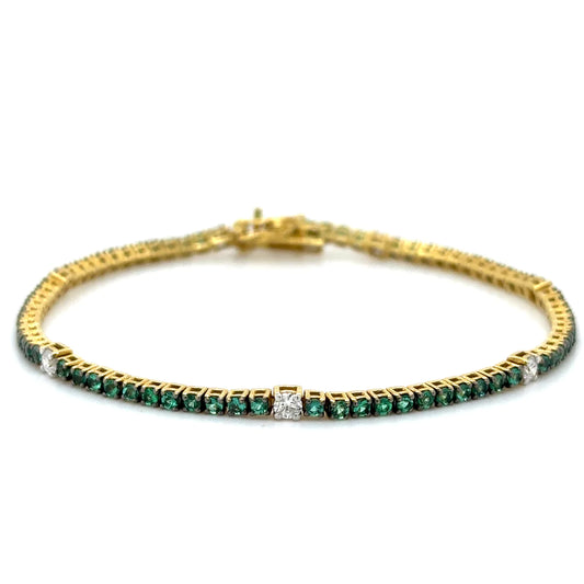 18k Yellow Gold Emerald and Diamond Tennis Bracelet