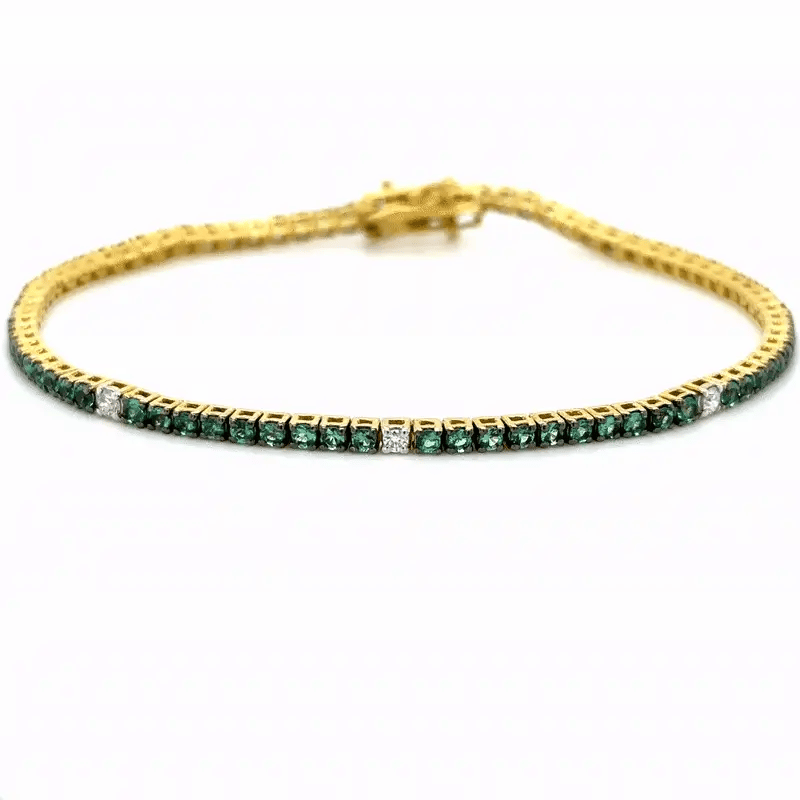 18k Yellow Gold Emerald and Diamond Tennis Bracelet