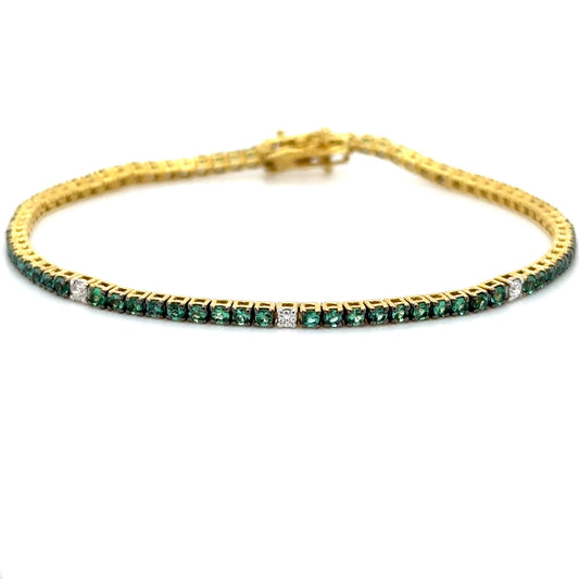 18k Yellow Gold Emerald and Diamond Tennis Bracelet