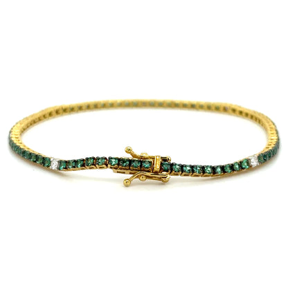 18k Yellow Gold Emerald and Diamond Tennis Bracelet