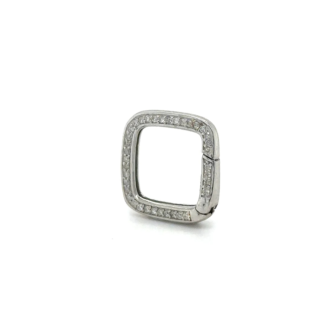 14k white gold diamond square push lock