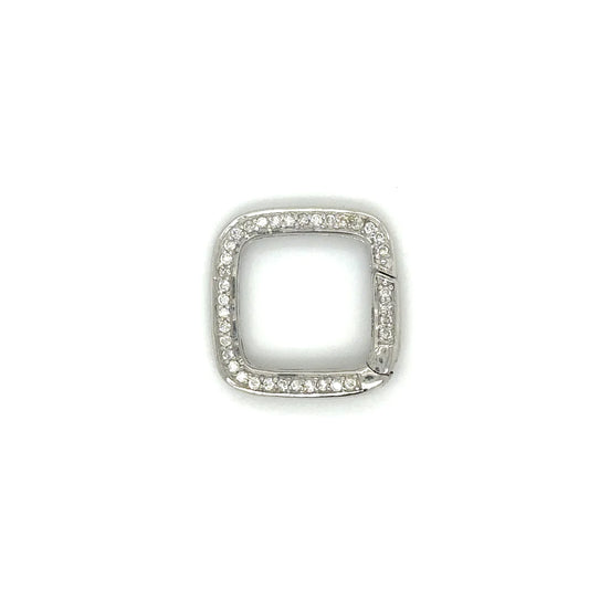 14k white gold diamond square push lock