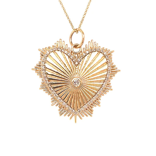 14KT Gold Big Heart With Diamond Pendant