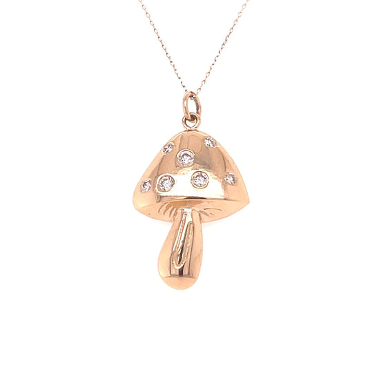 14KT Gold Big Mushroom Pendant With Diamond Pendant