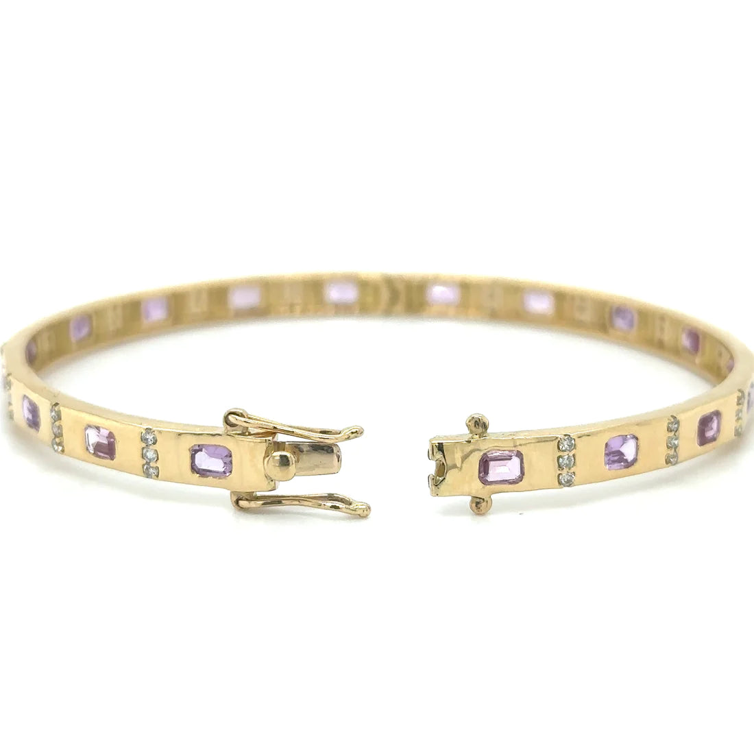 18k Yellow Gold Pink Sapphire and Diamonds Bangle