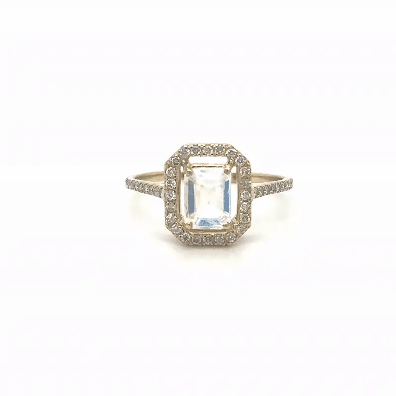 14k Yellow Gold Rainbow Moonstone Diamond Ring