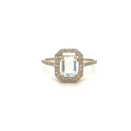 14k Yellow Gold Rainbow Moonstone Diamond Ring