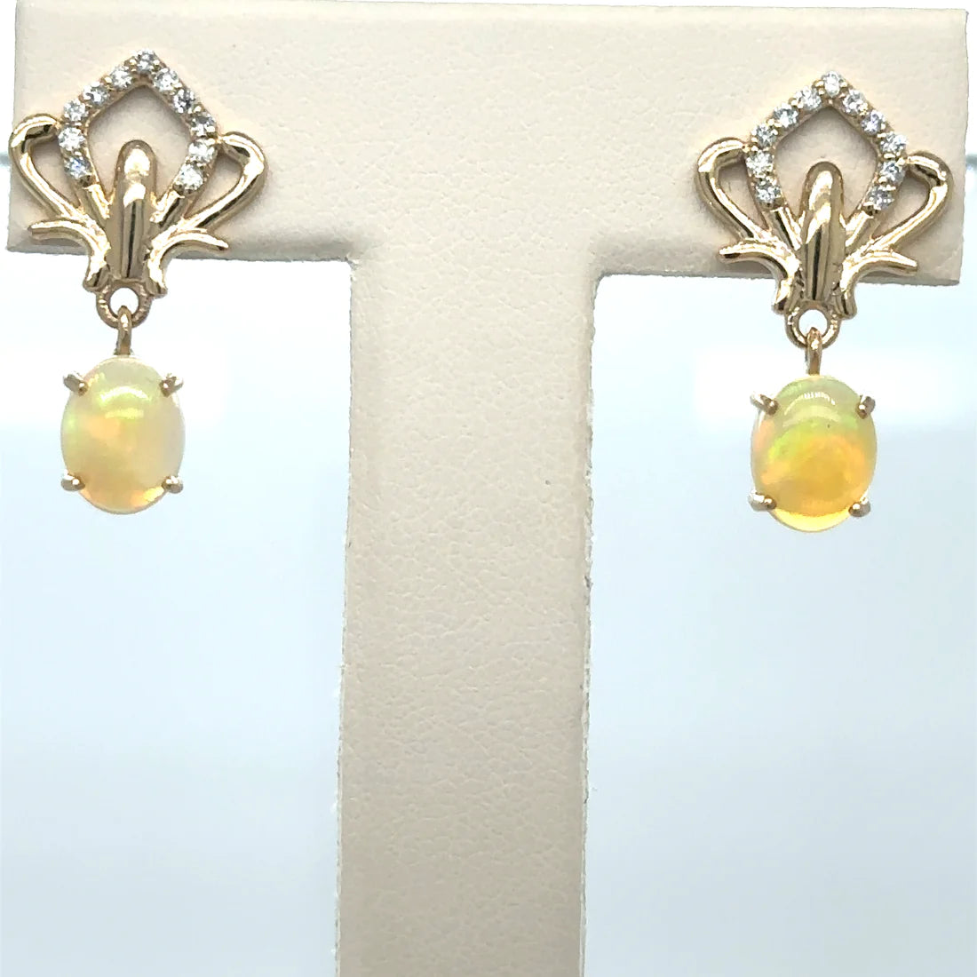 14k Yellow Gold Opal and Diamond Earring