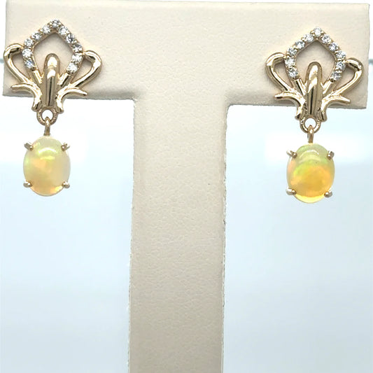 14k Yellow Gold Opal and Diamond Earring